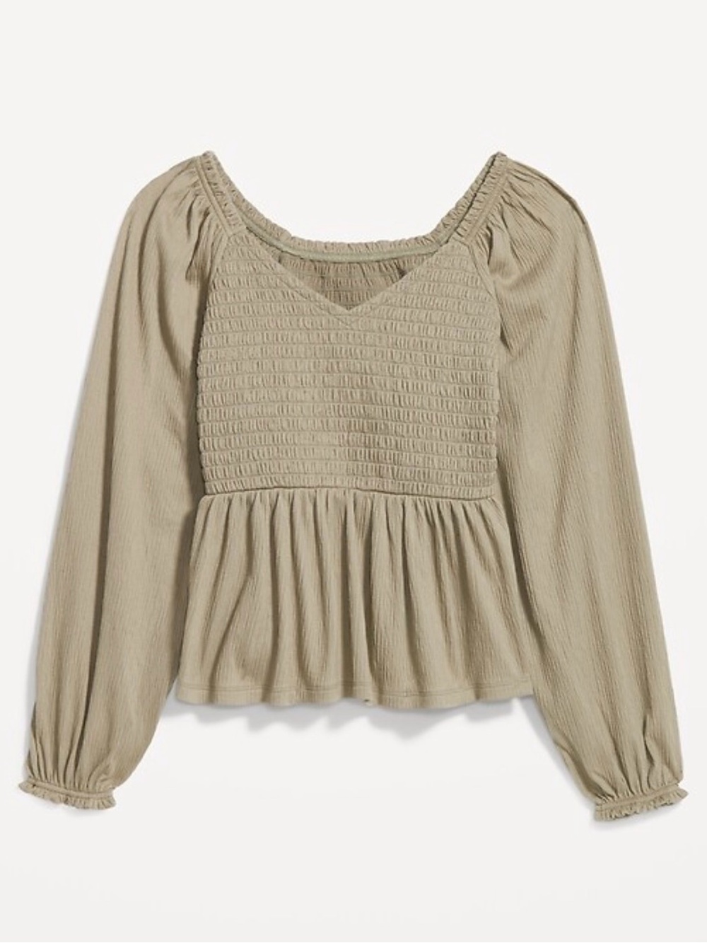 Old Navy Olive Smocked Peplum Blouse
